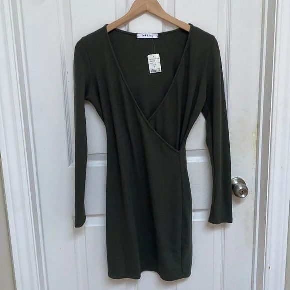NWT Lock & Key Ribbed Terry Crossover Dress (S) - Picture 1 of 6